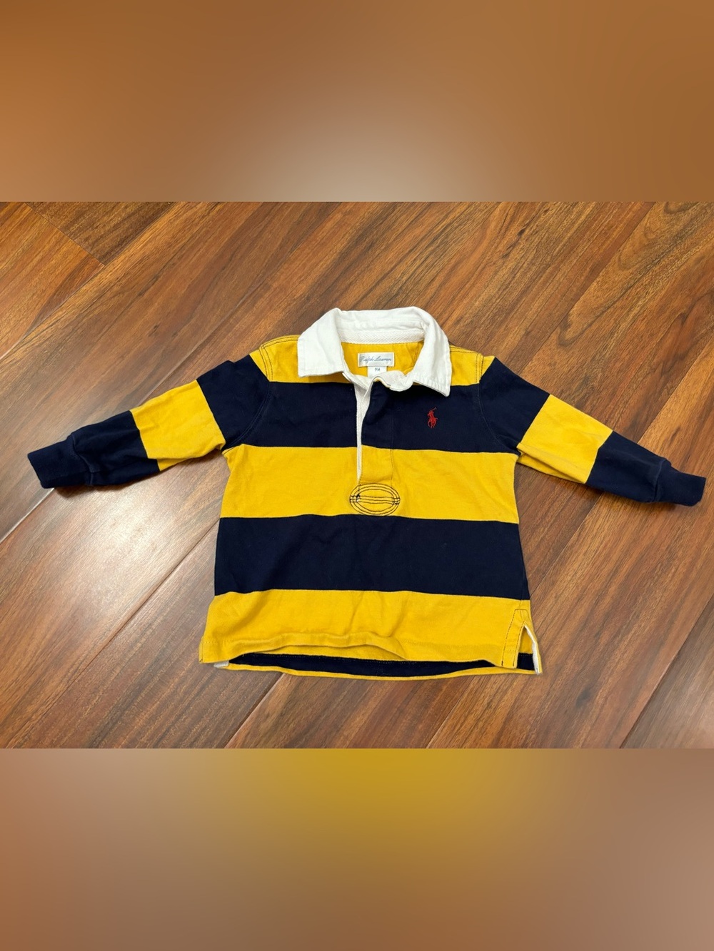 Ralph Lauren yellow/navy collared iconic rugby shirt long sleeve